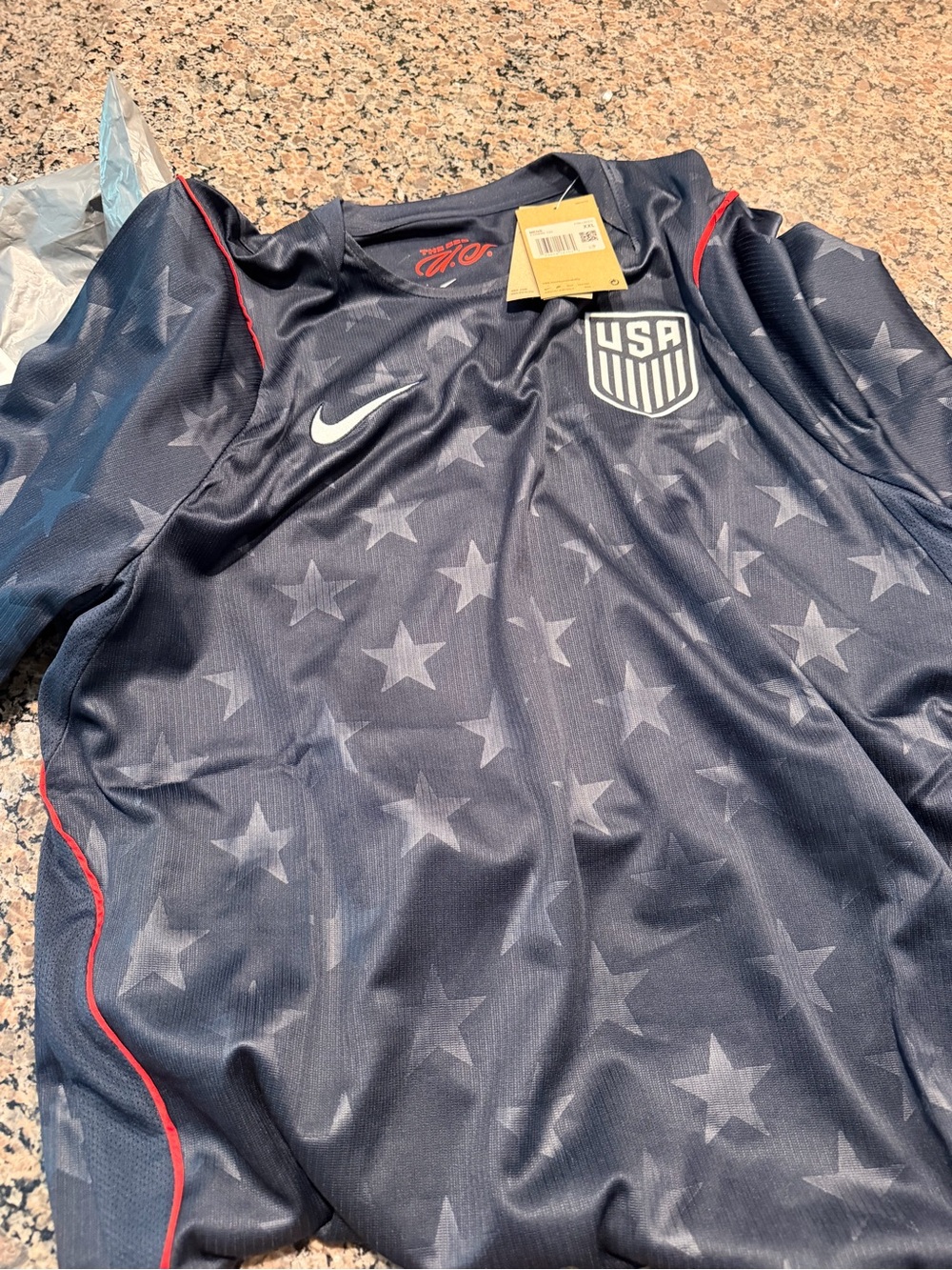 Nike Navy Blue Soccer Jersey with Red Trim